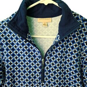 Appleseeds Womens Small Blue Geometric Quarter Zip Pullover A19327 French Terry